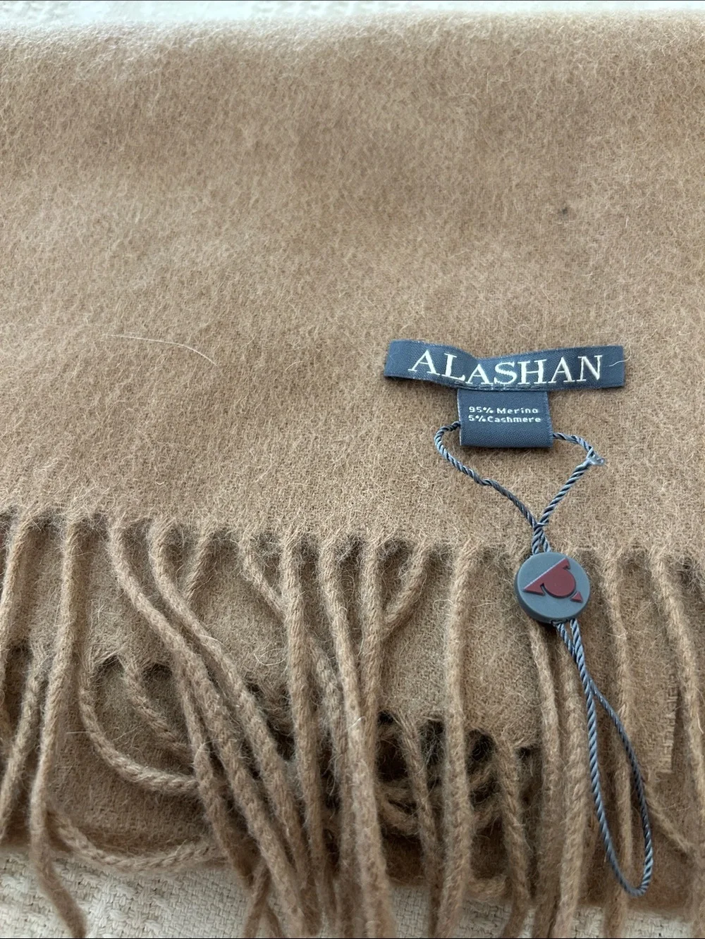 Alashan camel brown scarf made from a blend of merino wool and cashmere